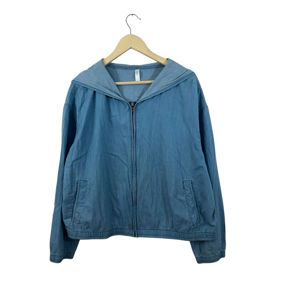 Gap Body X-Large Zip Jacket Top Chambray Blue Lightweight Cotton Womens